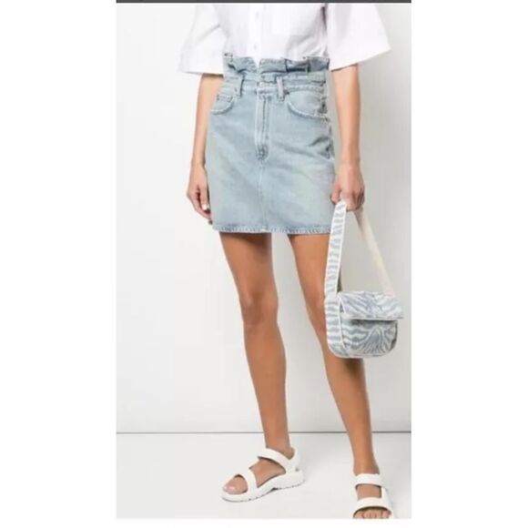 Agolde Lettuce Denim Mini Skirt Organic Cotton Womens Size 33 - Picture 3 of 11